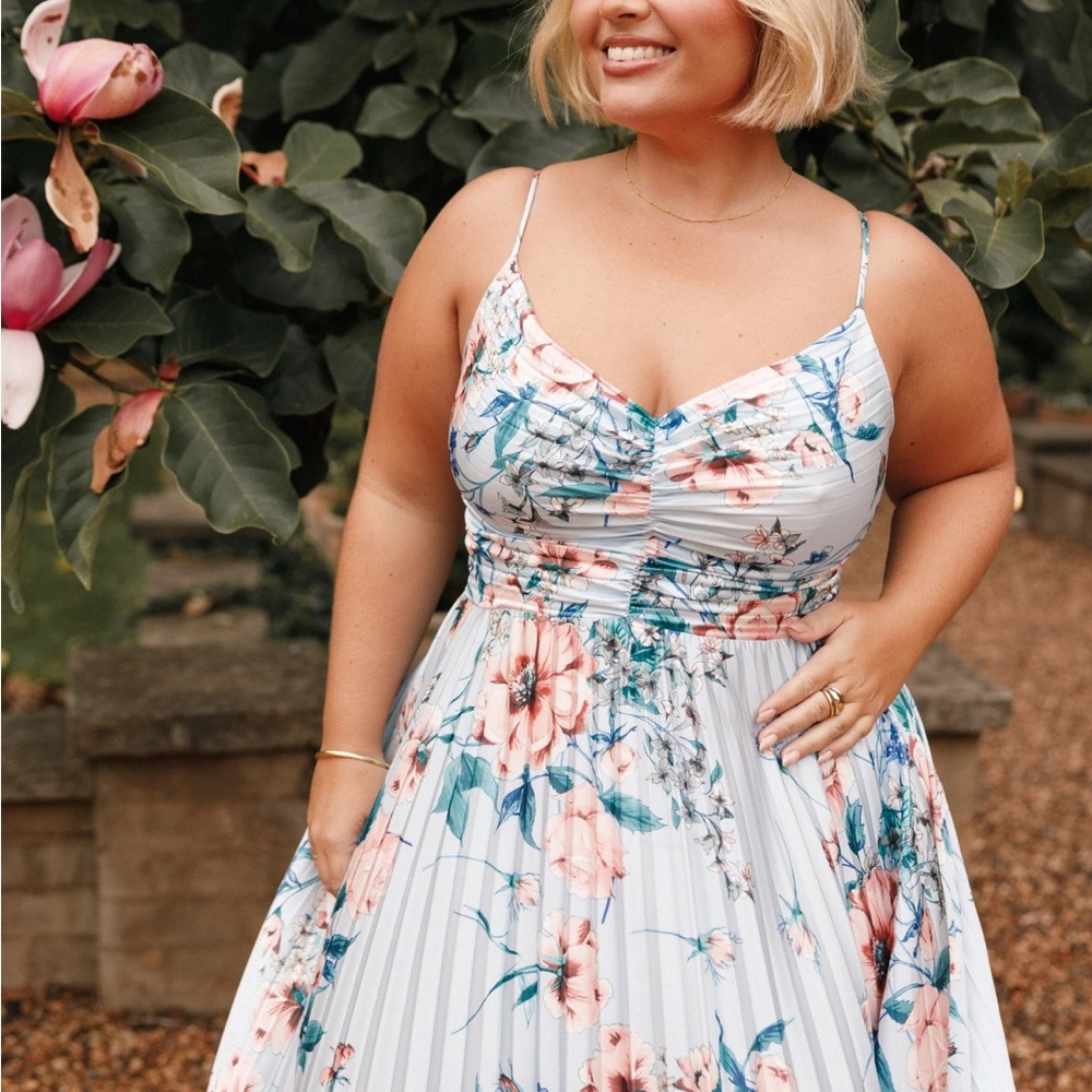 Petal & Pup Naira Pleated Maxi Dress in Blue Floral